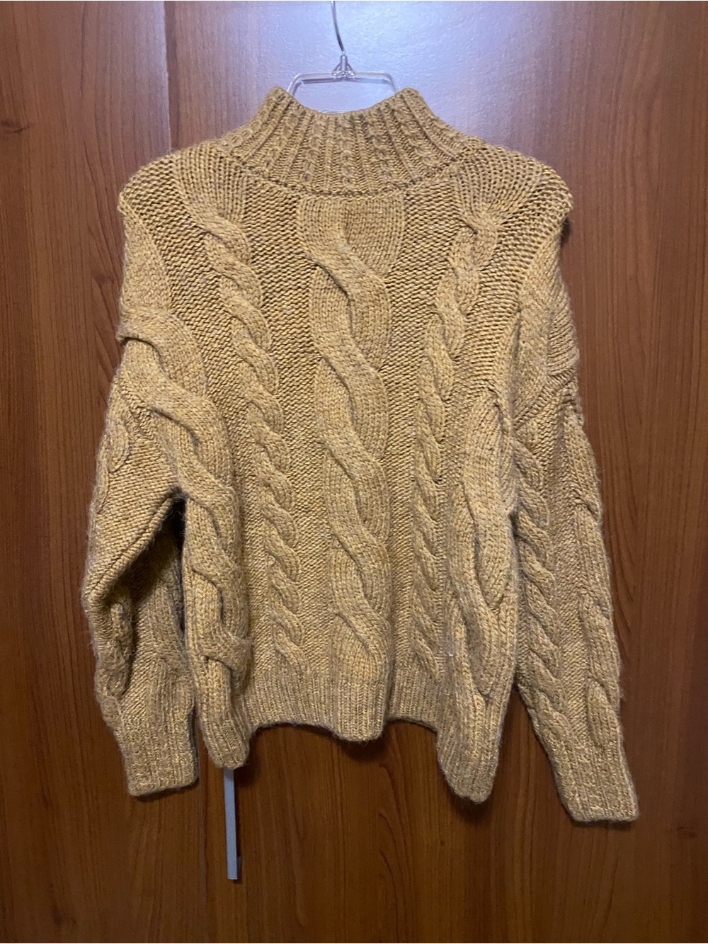 Anthropologie Chunky Cable Turtleneck Relaxed Casual Sweater - Light Brown